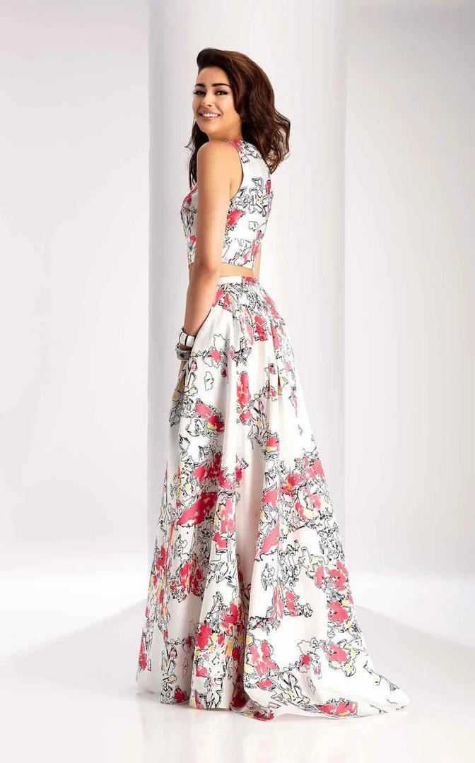 Long Dresses Clarisse - 3002 Two Piece Printed Mikado Dress 4 Long Dresses Clarisse - 3002 Two Piece Printed Mikado Dress