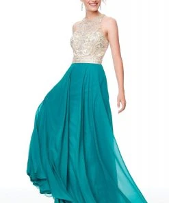 Clarisse - 3465 Jewel Ornate Illusion Halter Gown