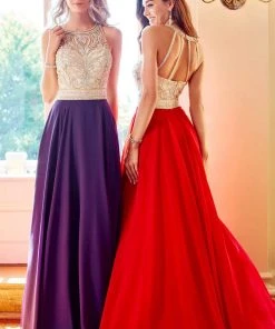 Clarisse - 3465 Jewel Ornate Illusion Halter Gown