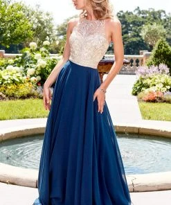 Clarisse - 3465 Jewel Ornate Illusion Halter Gown