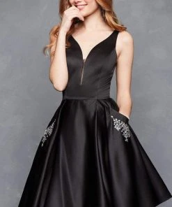 Clarisse - 3613 Illusion Plunging V Neckline Fit And Flare Short Dress