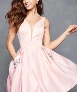 Clarisse - 3613 Illusion Plunging V Neckline Fit And Flare Short Dress