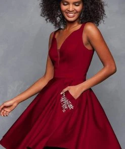 Clarisse - 3613 Illusion Plunging V Neckline Fit And Flare Short Dress