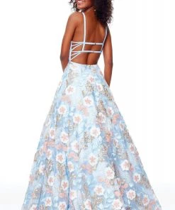 Clarisse - 3700 Embroidered Deep V-neck A-line Dress