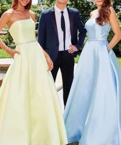 Clarisse - 3739 Strapless Embellished Belt Mikado Prom Gown