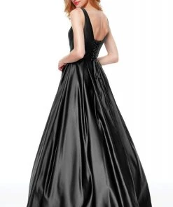 Clarisse - 3741 V Neck Corset Lace Up Back Satin Dress 12 Clarisse - 3741 V Neck Corset Lace Up Back Satin Dress