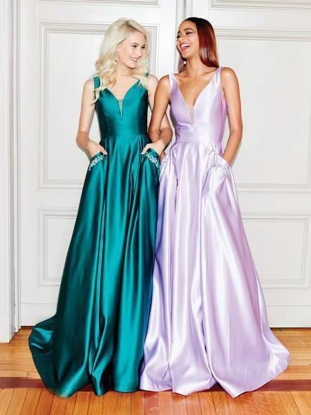 Clarisse - 3741 V Neck Corset Lace Up Back Satin Dress 7 Clarisse - 3741 V Neck Corset Lace Up Back Satin Dress