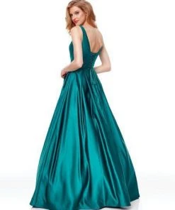 Clarisse - 3741 V Neck Corset Lace Up Back Satin Dress 13 Clarisse - 3741 V Neck Corset Lace Up Back Satin Dress