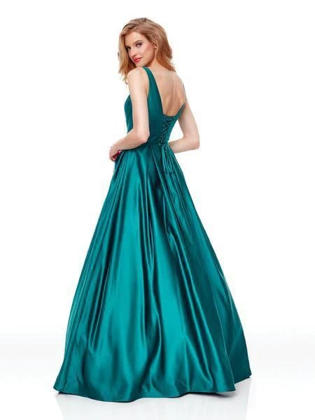 Clarisse - 3741 V Neck Corset Lace Up Back Satin Dress 6 Clarisse - 3741 V Neck Corset Lace Up Back Satin Dress