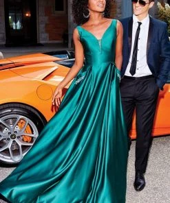 Clarisse - 3741 V Neck Corset Lace Up Back Satin Prom Dress 13 Clarisse - 3741 V Neck Corset Lace Up Back Satin Prom Dress