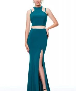 Clarisse - 3761 Two-Piece Jersey High Slit Evening Gown