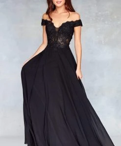 Clarisse - 3774 Lace Appliqued Corset Lace-Up Back Chiffon Prom Gown