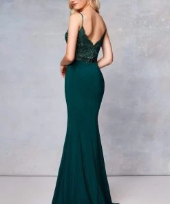 Clarisse - 3805 Plunging Sweetheart Lace High Slit Gown