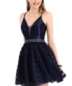 Clarisse - 3967 V-Neckline Criss-Cross Back Cocktail Dress