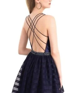 Clarisse - 3967 V-Neckline Criss-Cross Back Cocktail Dress