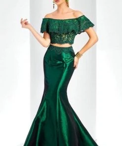 Clarisse - 4932 Scalloped Overlay Off-Shoulder Mermaid Gown