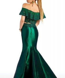 Clarisse - 4932 Scalloped Overlay Off-Shoulder Mermaid Gown