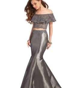 Clarisse - 4932 Scalloped Overlay Off-Shoulder Mermaid Gown