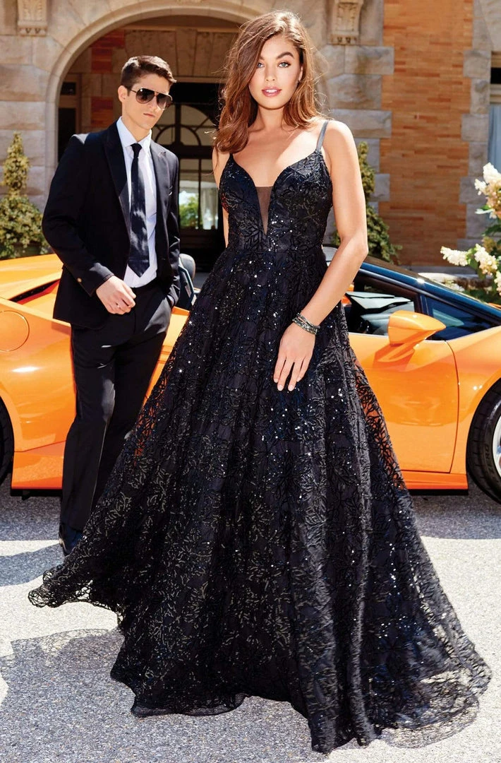 Clarisse - 5042 Sequined Deep V-neck A-line Dress 3 Clarisse - 5042 Sequined Deep V-neck A-line Dress