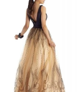 Clarisse - 5104 V-Neck Mikado Bodice A-Line Dress