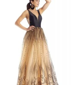 Clarisse - 5104 V-Neck Mikado Bodice A-Line Dress