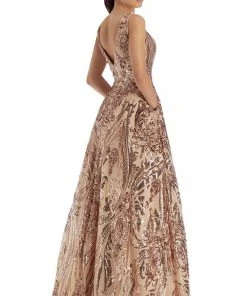 Clarisse - 5105 Plunging V-Neck Pattern-Sequined A-Line Gown