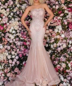 Clarisse - 5119 Scallop-Trimmed Strapless Embroidered Gown