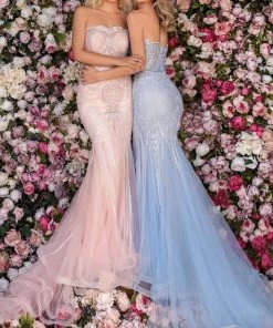 Clarisse - 5119 Scallop-Trimmed Strapless Embroidered Gown