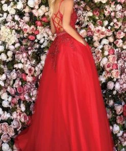 Clarisse - 800307 Floral Embroidered Plunging A-Line Gown 5 Clarisse - 800307 Floral Embroidered Plunging A-Line Gown