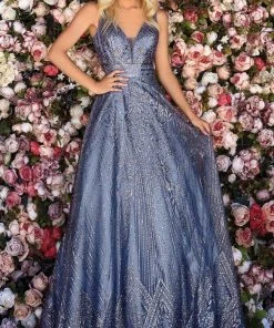 Clarisse - 800333 Embellished Deep V Neck A-line Gown