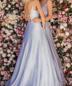 Clarisse - 8008 Plunging Beaded Bodice Metallic A-Line Gown