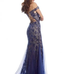 Clarisse - 8014 Off-Shoulder Lace-Up Back Sequined Sheath Dress 5 Clarisse - 8014 Off-Shoulder Lace-Up Back Sequined Sheath Dress