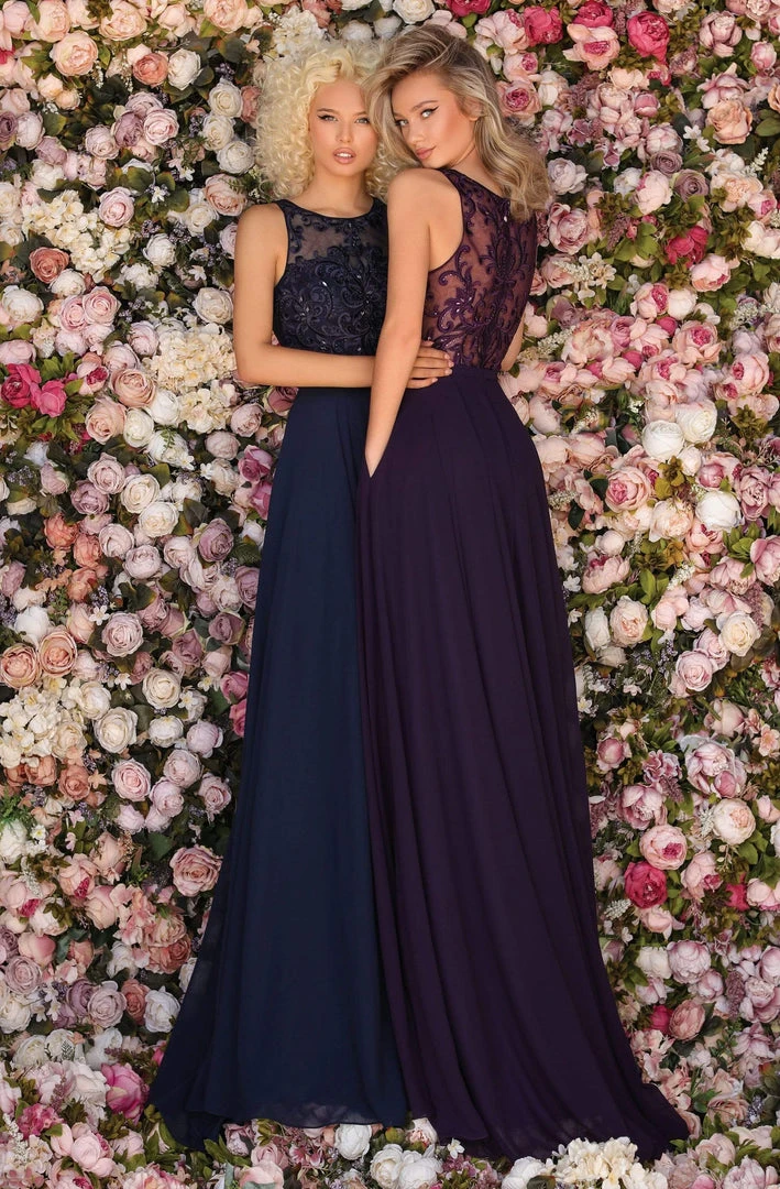 Clarisse - 8025 Sleeveless Embroidered Bodice Chiffon A-Line Gown 4 Clarisse - 8025 Sleeveless Embroidered Bodice Chiffon A-Line Gown