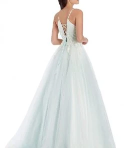 Clarisse - 8034 Sleeveless V Neck Lace Appliqued Tulle Gown 8 Clarisse - 8034 Sleeveless V Neck Lace Appliqued Tulle Gown