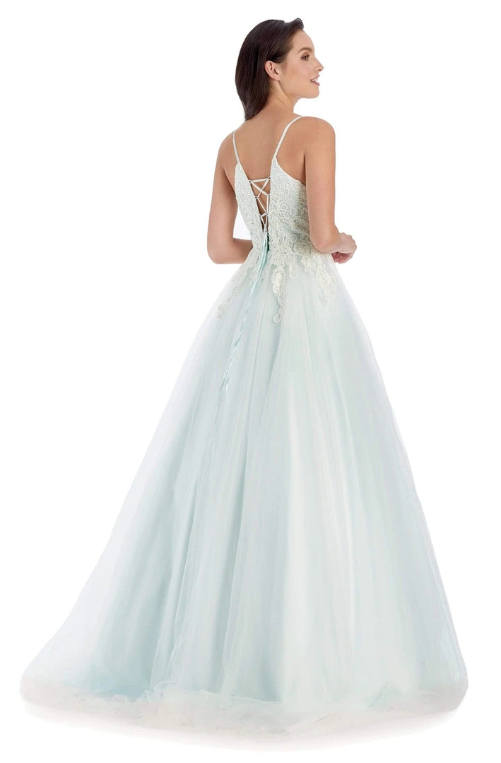 Clarisse - 8034 Sleeveless V Neck Lace Appliqued Tulle Gown 5 Clarisse - 8034 Sleeveless V Neck Lace Appliqued Tulle Gown