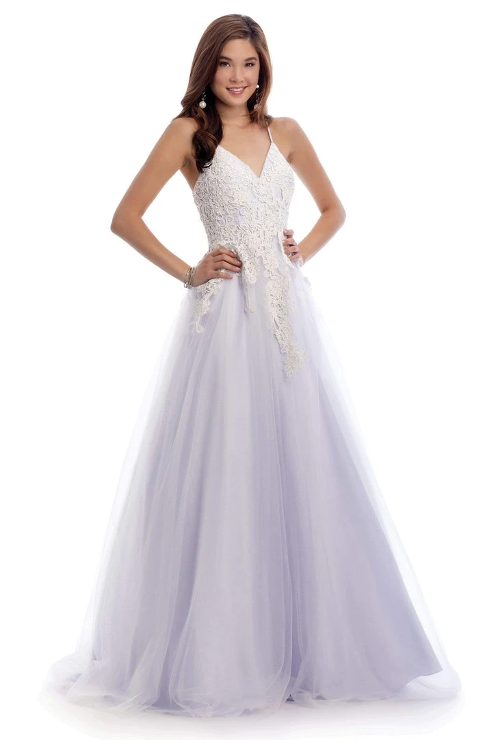 Clarisse - 8034 Sleeveless V Neck Lace Appliqued Tulle Gown 4 Clarisse - 8034 Sleeveless V Neck Lace Appliqued Tulle Gown