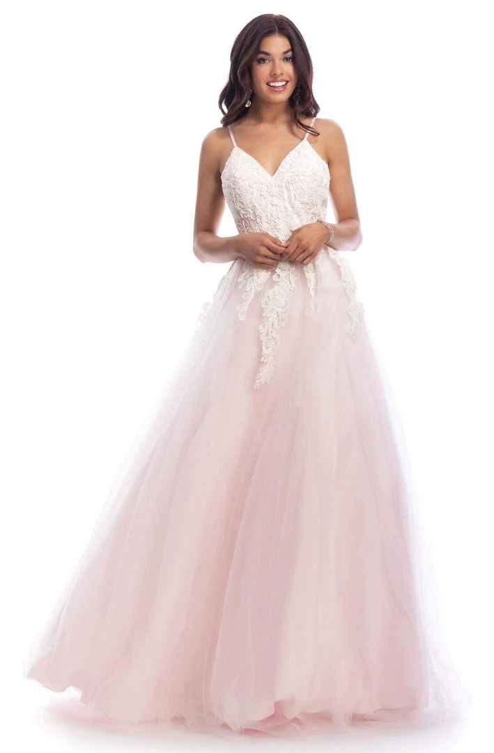 Clarisse - 8034 Sleeveless V Neck Lace Appliqued Tulle Gown 3 Clarisse - 8034 Sleeveless V Neck Lace Appliqued Tulle Gown