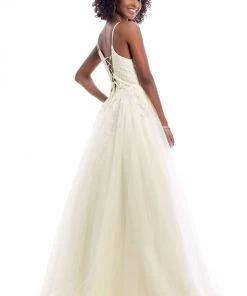 Clarisse - 8034 Sleeveless V Neck Lace Appliqued Tulle Gown 9 Clarisse - 8034 Sleeveless V Neck Lace Appliqued Tulle Gown