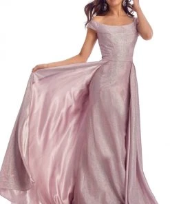 Clarisse - 8049 Off Shoulder Metallic Glitter Overskirt Gown
