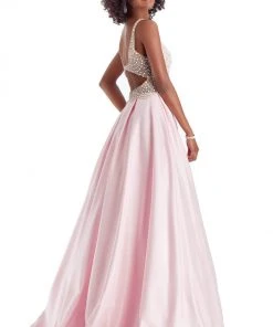 Clarisse - 8055 Beaded Deep V-neck Pleated Ballgown