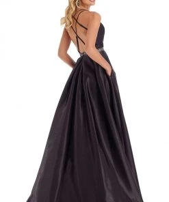 Clarisse - 8088 Embellished Deep V-neck A-line Dress 5 Clarisse - 8088 Embellished Deep V-neck A-line Dress