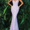 Clarisse - 810103 Patterned Detail Sequined Long Gown 2 Clarisse - 810103 Patterned Detail Sequined Long Gown