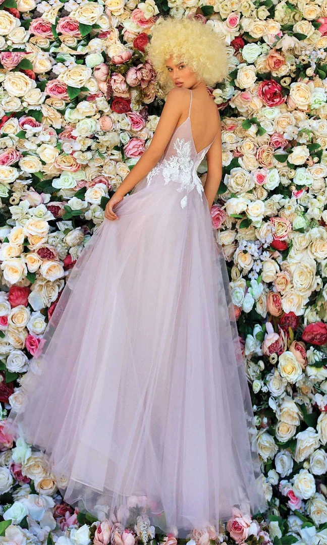 Clarisse - 810152 Tulle V Neck And Back A-Line Gown 4 Clarisse - 810152 Tulle V Neck And Back A-Line Gown