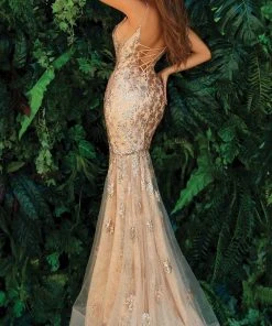 Clarisse - 810191 Glittery Plunging Slit Sheath Gown