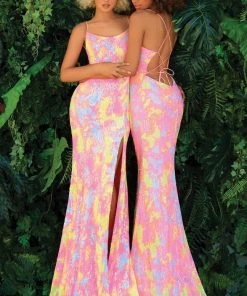 Clarisse - 810242 Scoop Tie Dye Slit Gown