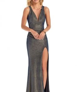 Clarisse - 8110 V-Neck Racer Back Novelty Glitter Sheath Dress