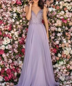 Clarisse - 8153 Beaded Floral Embroidered Chiffon Gown