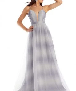 Clarisse - 8159 Deep V-neck A-line Dress