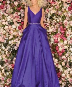 Clarisse - 8194 Sleeveless V Neck A-Line Gown With Beaded Belt