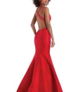 Clarisse - 8195 Beaded Deep V-neck Taffeta Trumpet Dress 5 Clarisse - 8195 Beaded Deep V-neck Taffeta Trumpet Dress